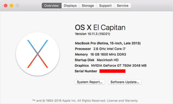 Cấu Hình Và Thông Tin Số Serial Number Macbook